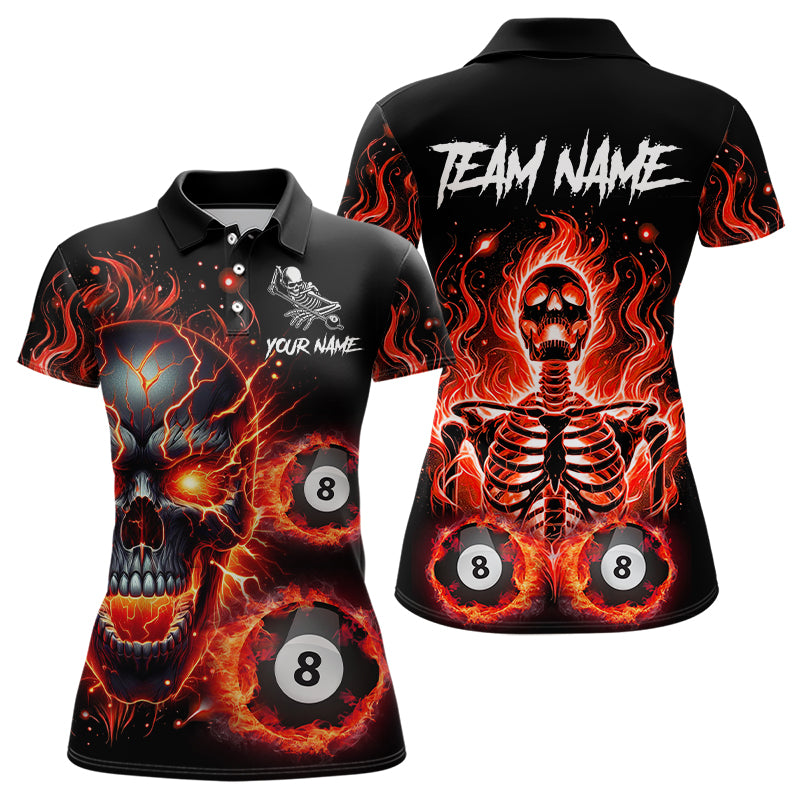 Personalized Magma Crack Skull Billiard Shirts For Women, Fire Flame Billiard Jerseys | Orange TDM3148