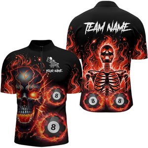 Personalized Magma Crack Skull Billiard Shirts For Men, Fire Flame Billiard Jerseys | Orange TDM3148