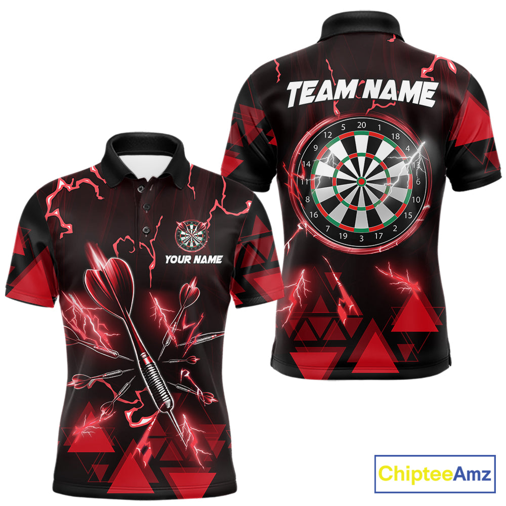 Red Darts Arrow Thunder Lightning Dart Shirts For Men Custom Dart Team Jerseys Polo & 1/4 Zip TDM5864