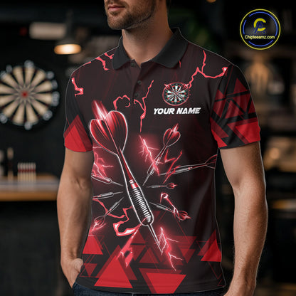 Red Darts Arrow Thunder Lightning Dart Shirts For Men Custom Dart Team Jerseys Polo & 1/4 Zip TDM5864