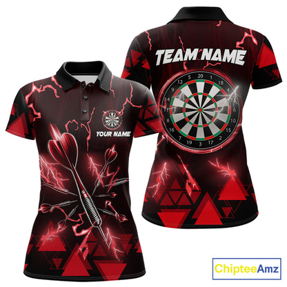 Red Darts Arrow Thunder Lightning Dart Shirts For Women Custom Dart Team Jerseys Polo & 1/4 Zip TDM5864