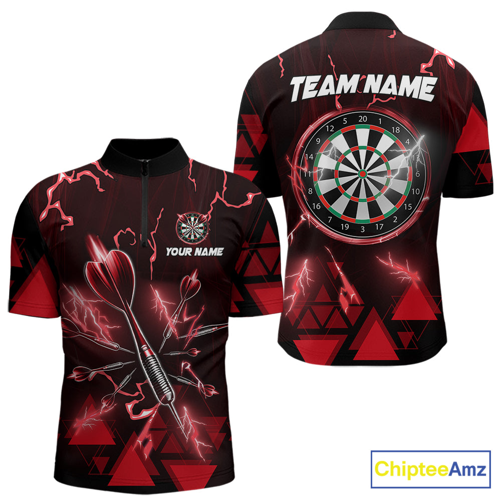 Red Darts Arrow Thunder Lightning Dart Shirts For Men Custom Dart Team Jerseys Polo & 1/4 Zip TDM5864