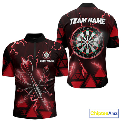 Red Darts Arrow Thunder Lightning Dart Shirts For Men Custom Dart Team Jerseys Polo & 1/4 Zip TDM5864
