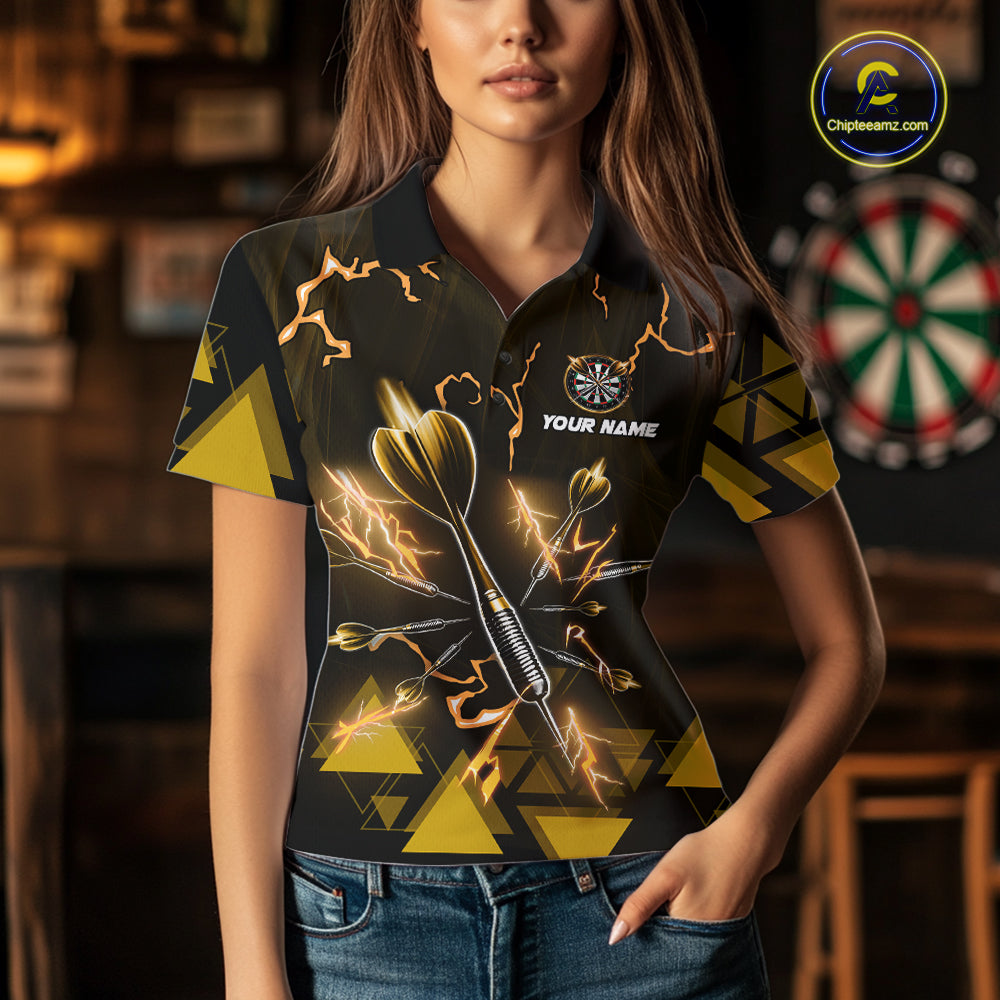 Yellow Darts Arrow Thunder Lightning Dart Shirts For Women Custom Dart Team Jerseys Polo & 1/4 Zip TDM5866