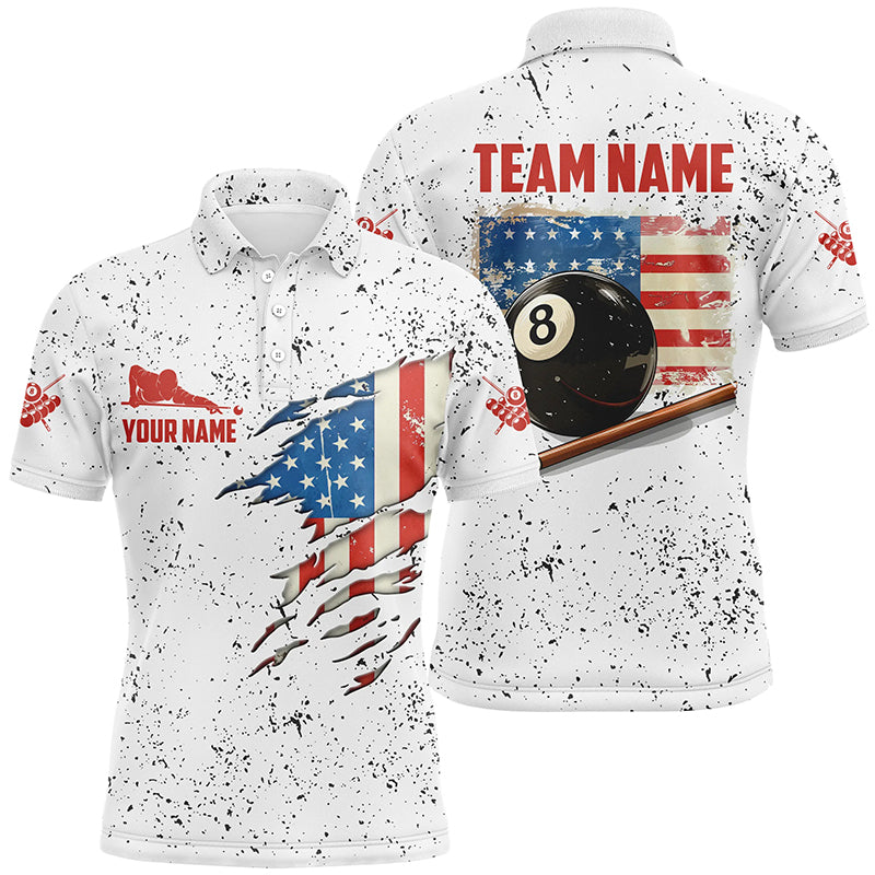 American Flag Grunge Style Billiard Polo Shirts For Men Custom Patriotic 8 Ball Billiard Shirts TDM1378