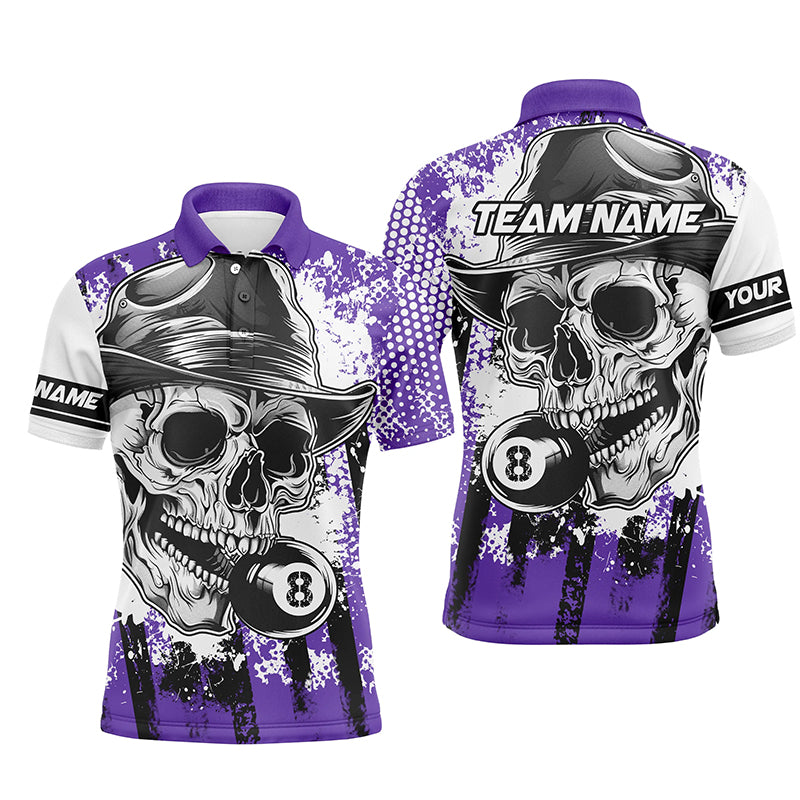 Personalized Purple Billiard Skull Holding 8 Ball Men Polo Shirts Custom Billiard Jersey Attire TDM1383