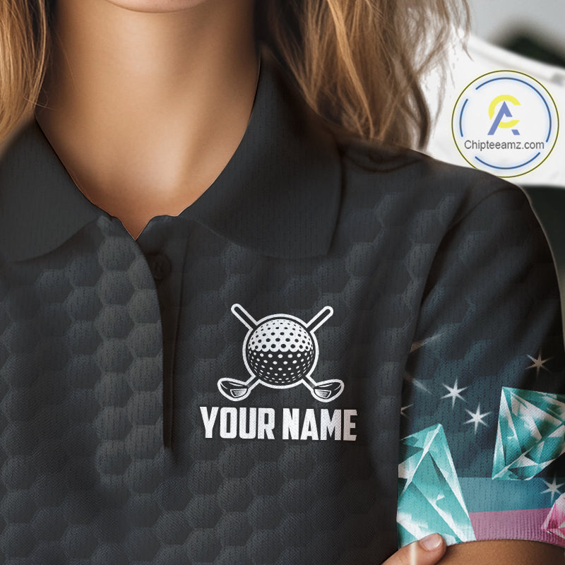 Funny Pink And Turquoise Diamonds Women Golf Polo Shirts Custom Team Golf Shirt, Golfing Gifts TDM6471
