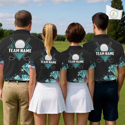 Funny Pink And Turquoise Diamonds Women Golf Polo Shirts Custom Team Golf Shirt, Golfing Gifts TDM6471