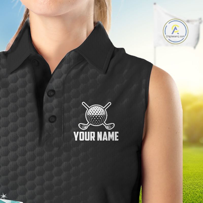 Women's Sleeveless Golf Polo Shirt Funny Pink And Turquoise Diamonds Custom Name Golf Shirts TDM6471