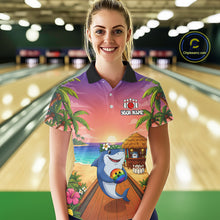 Load image into Gallery viewer, Funny Shark Sunset Tropical Bowling Shirts For Women Custom Bowling Polo &amp; 1/4 Zip, Bowling Gifts TDM6472