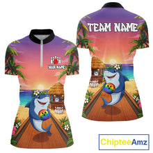 Load image into Gallery viewer, Funny Shark Sunset Tropical Bowling Shirts For Women Custom Bowling Polo &amp; 1/4 Zip, Bowling Gifts TDM6472