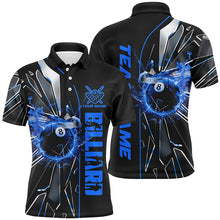 Load image into Gallery viewer, Personalized Blue Glass Crack 8 Ball Billiard Men Polo &amp; Quarter-Zip Shirts, 8 Ball Pool Jerseys TDM1735