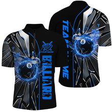 Load image into Gallery viewer, Personalized Blue Glass Crack 8 Ball Billiard Men Polo &amp; Quarter-Zip Shirts, 8 Ball Pool Jerseys TDM1735