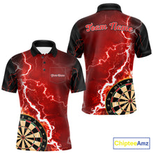 Load image into Gallery viewer, Custom red lightning darts team jersey polo shirt with left chest pocket for men, personalized lightning dart league shirt.