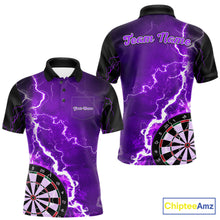 Load image into Gallery viewer, Custom purple lightning darts team jersey polo shirt with left chest pocket for men, personalized lightning dart league shirt.