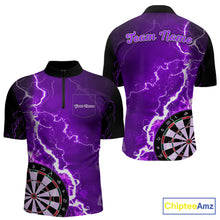 Load image into Gallery viewer, Custom purple lightning darts quarter zip shirt with left chest pocket for men, personalized darts team jersey.
