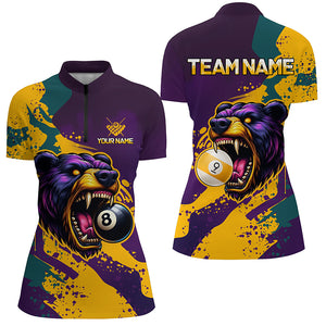 Funny Bear 8 Ball & 9 Ball Pool Custom Women Billiard Shirts, Grunge Colorful Billiard Team Shirts TDM2437