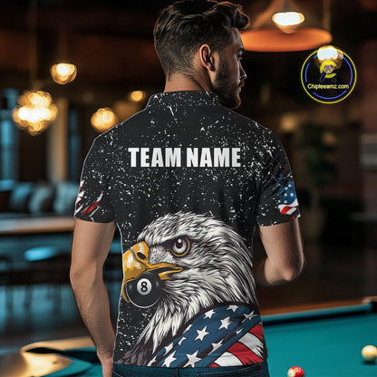 Black Grunge Eagle American Flag Custom Billiard Shirts For Men, Patriotic Billiard Team Shirts TDM2444