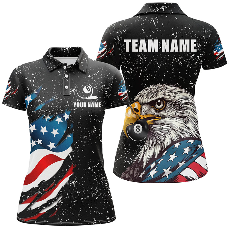 Black Grunge Eagle American Flag Custom Billiard Shirts For Women, Patriotic Billiard Team Shirts TDM2444