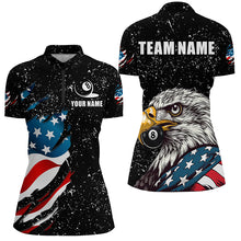 Load image into Gallery viewer, Black Grunge Eagle American Flag Custom Billiard Shirts For Women, Patriotic Billiard Team Shirts TDM2444