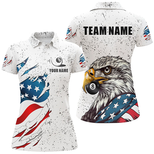 White Grunge Eagle American Flag Custom Billiard Shirts For Women, Patriotic Billiard Team Shirts TDM2445