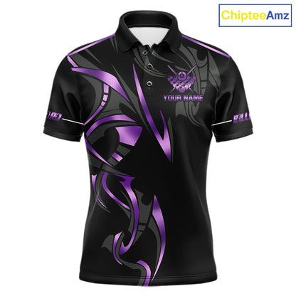 Custom Black And Purple 8 Ball Crown Billiard Shirts For Men, Pool Team Jersey Polo & 1/4 Zip TDM7774