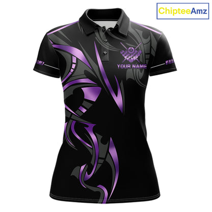 Custom Black And Purple 8 Ball Crown Billiard Shirts For Women, Pool Team Jersey Polo & 1/4 Zip TDM7774