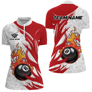 Personalized 8 Ball Pool Rot Fire Funny Billiard Shirts For Women, Billiard Pool Team Jerseys |Red TDM2912