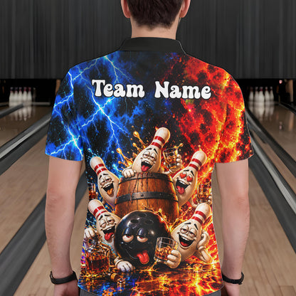 Flame And Lightning Funny Bourbon Drunk Bowling Shirts For Men Custom Bowling Team Jersey Uniform TDM8118