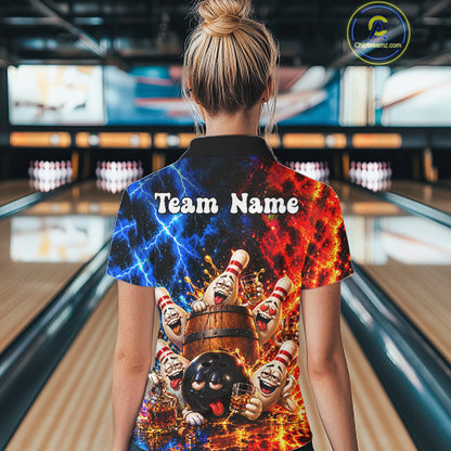 Flame And Lightning Funny Bourbon Drunk Bowling Shirts For Women Custom Bowling Team Jersey Uniform TDM8118