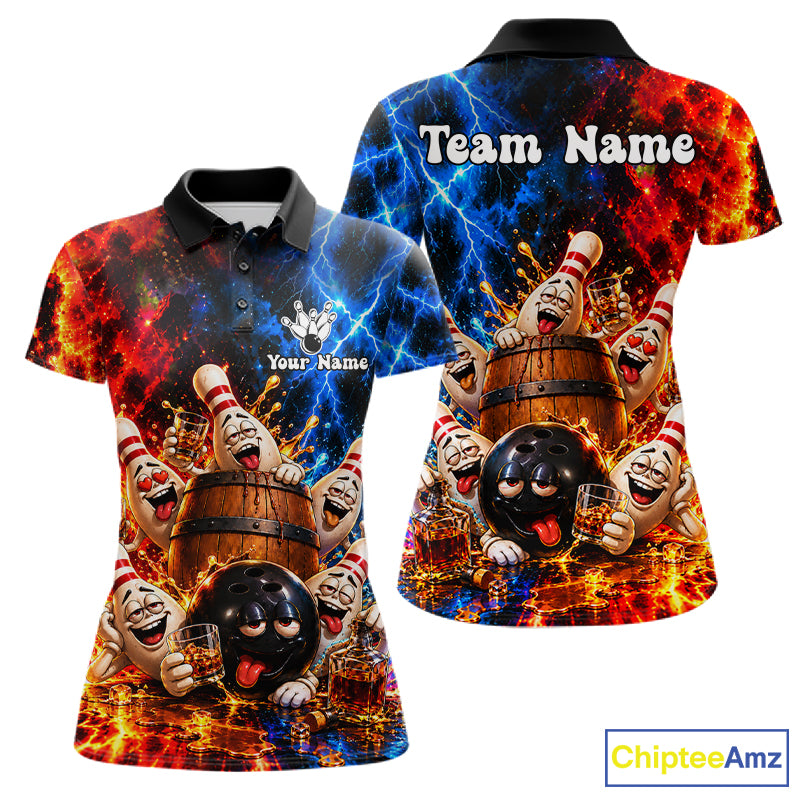 Flame And Lightning Funny Bourbon Drunk Bowling Shirts For Women Custom Bowling Team Jersey Uniform TDM8118