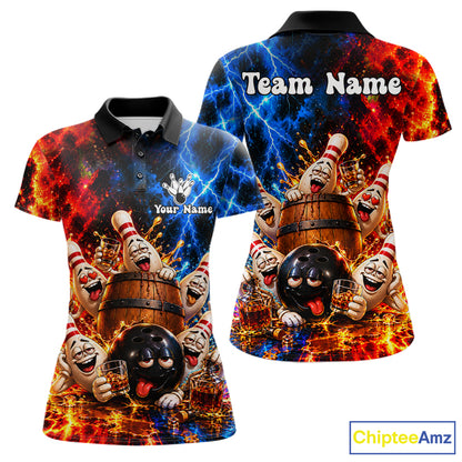 Flame And Lightning Funny Bourbon Drunk Bowling Shirts For Women Custom Bowling Team Jersey Uniform TDM8118