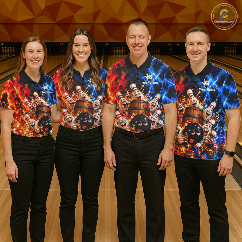 Flame And Lightning Funny Bourbon Drunk Bowling Shirts For Men Custom Bowling Team Jersey Uniform TDM8118
