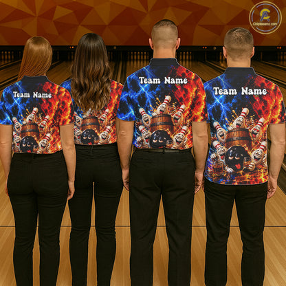 Flame And Lightning Funny Bourbon Drunk Bowling Shirts For Men Custom Bowling Team Jersey Uniform TDM8118