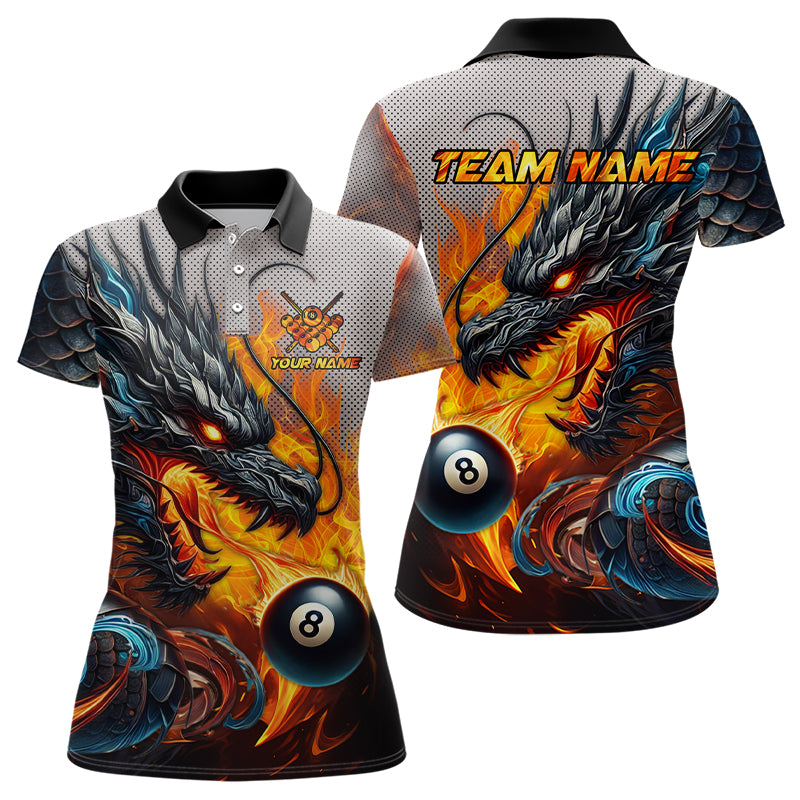 Personalized 8 Ball Pool Fire Flame Dragon Billiard Shirts For Women Team League Billiard Jerseys TDM3154