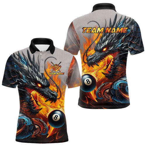 Personalized 8 Ball Pool Fire Flame Dragon Billiard Shirts For Men Team League Billiard Jerseys TDM3154