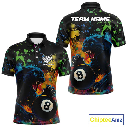 Personalized Colorful Splash Panther Billiard Shirt For Men Custom Funny 8 Ball Pool Team Jersey TDM5380