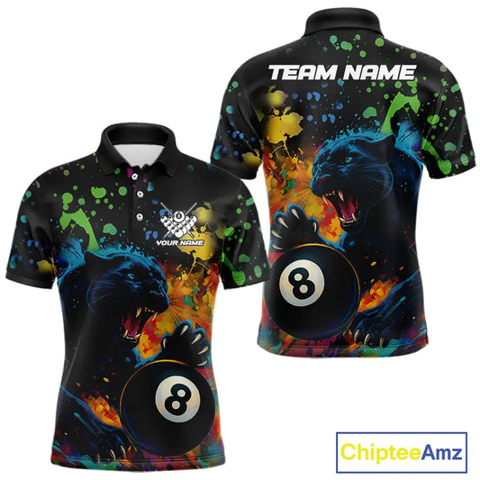 Personalized Colorful Splash Panther Billiard Shirt For Men Custom Funny 8 Ball Pool Team Jersey TDM5380