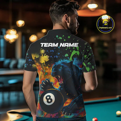 Personalized Colorful Splash Panther Billiard Shirt For Men Custom Funny 8 Ball Pool Team Jersey TDM5380