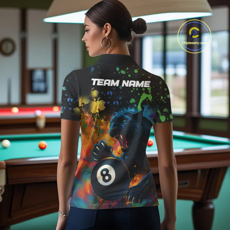 Personalized Colorful Splash Panther Billiard Shirt For Women Custom Funny 8 Ball Pool Team Jersey TDM5380