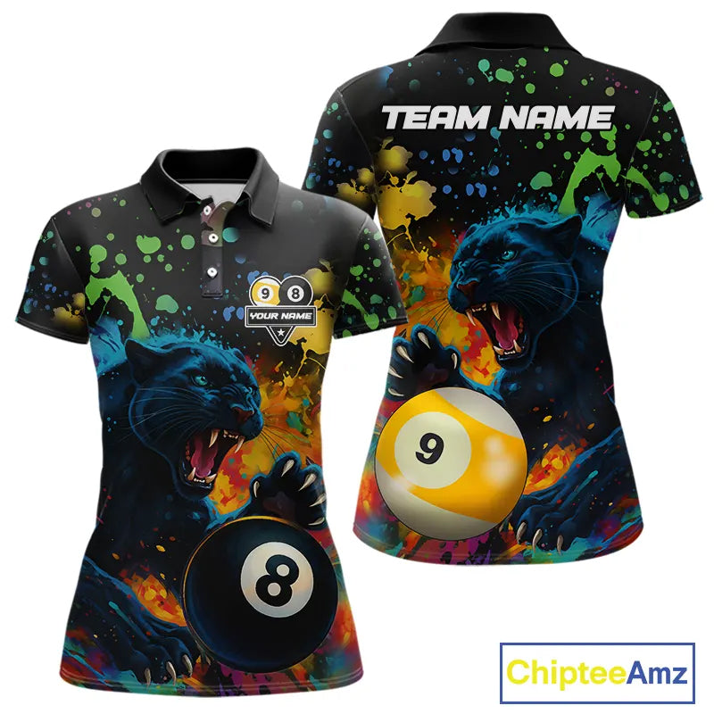 Colorful Splash Panther 8 Ball & 9 Ball Billiard Shirt For Women Custom Funny Pool Team Jersey TDM5381