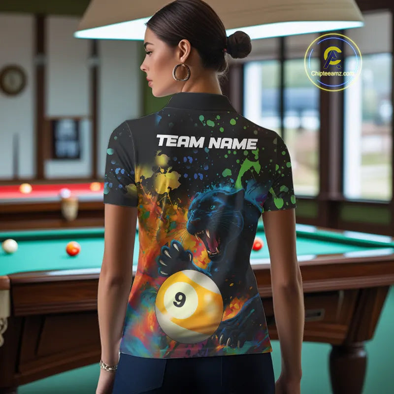 Colorful Splash Panther 8 Ball & 9 Ball Billiard Shirt For Women Custom Funny Pool Team Jersey TDM5381