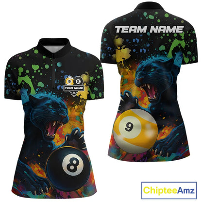 Colorful Splash Panther 8 Ball & 9 Ball Billiard Shirt For Women Custom Funny Pool Team Jersey TDM5381