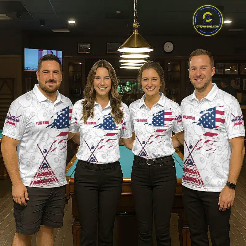American Flag 8 Ball Billiard Jersey For Women Custom Patriotic Billiard Shirt Team Polo & 1/4 Zip TDM5383