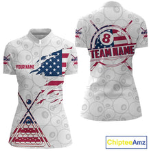 Load image into Gallery viewer, American Flag 8 Ball Billiard Jersey For Women Custom Patriotic Billiard Shirt Team Polo &amp; 1/4 Zip TDM5383