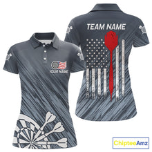 Load image into Gallery viewer, American Flag Grey Grunge Darts Shirt For Women Custom Patriotic Darts Jersey Team Polo &amp; 1/4 Zip TDM5385