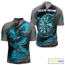 Load image into Gallery viewer, Personalized Phoenix Flame Darts Shirt For Men Custom Darts Team Jersey Polo &amp; 1/4 Zip |Turquoise TDM5649