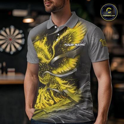 Personalized Phoenix Flame Darts Shirt For Men Custom Darts Team Jersey Polo & 1/4 Zip |Yellow TDM5650