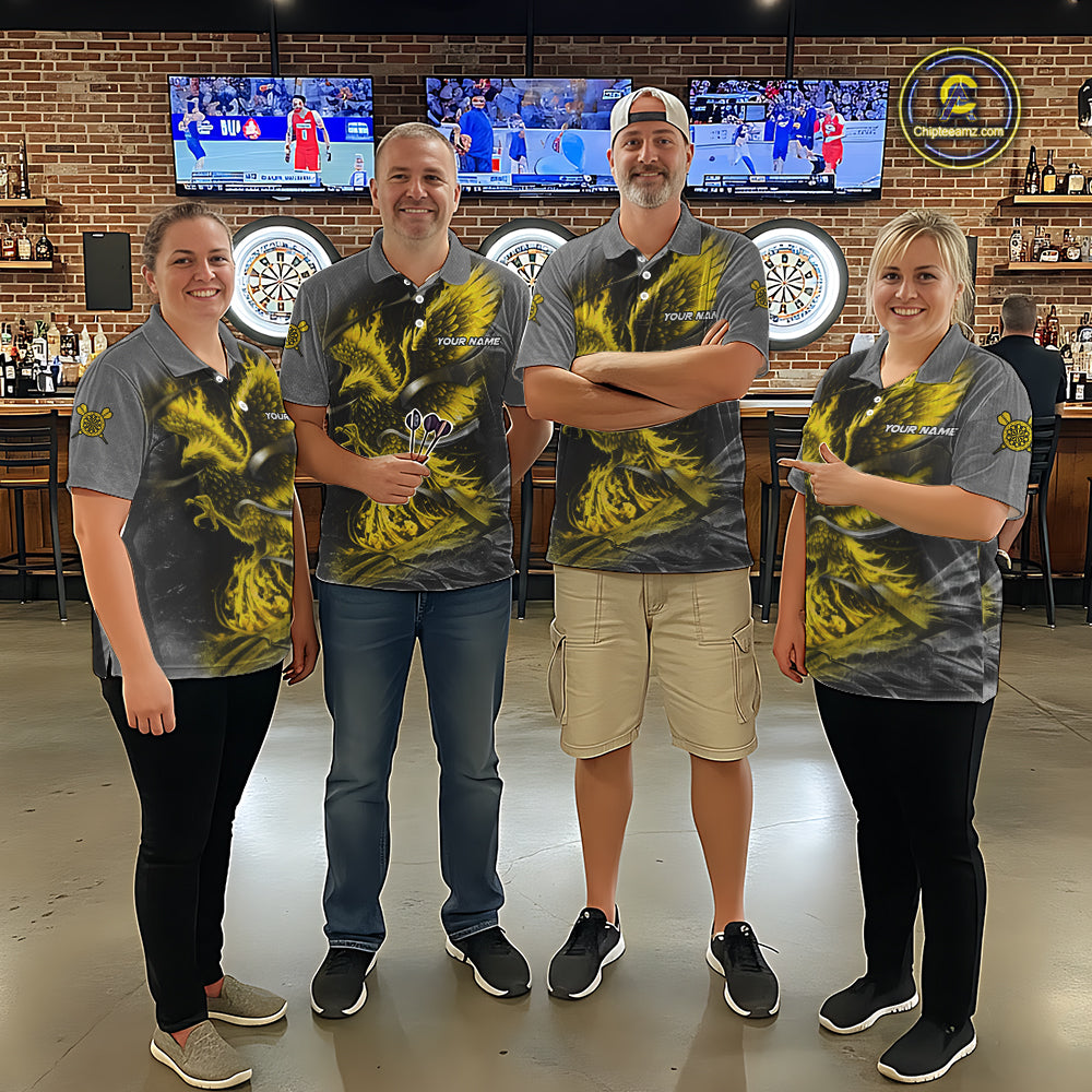Personalized Phoenix Flame Darts Shirt For Women Custom Darts Team Jersey Polo & 1/4 Zip |Yellow TDM5650