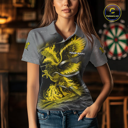 Personalized Phoenix Flame Darts Shirt For Women Custom Darts Team Jersey Polo & 1/4 Zip |Yellow TDM5650